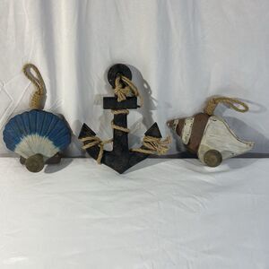 Coastal Nautical Beach Hanging Wall Decor Seashells Anchor Wall Hooks